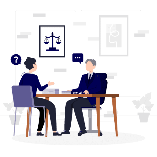 Client and lawyer sitting on a table