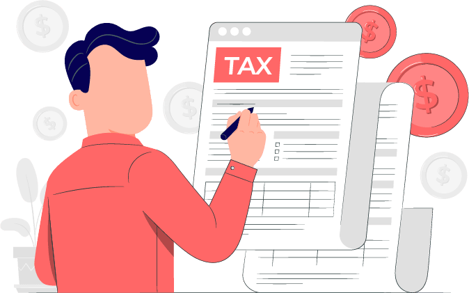 Income Tax service illustration of a guy writing tax